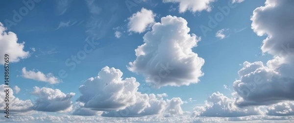 Fototapeta Bright blue sky, scattered soft white clouds create a serene backdrop , atmosphere, white, blue