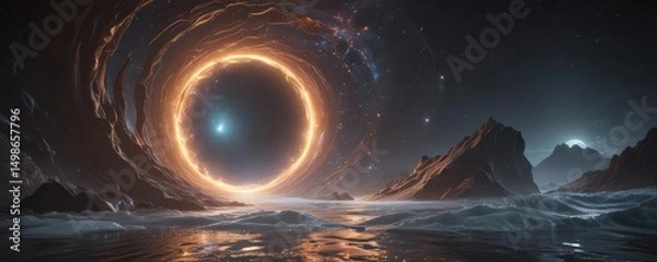 Fototapeta Shimmering portal, cosmic waves ripple across its surface, ethereal glow ,  cosmic rays,  celestial