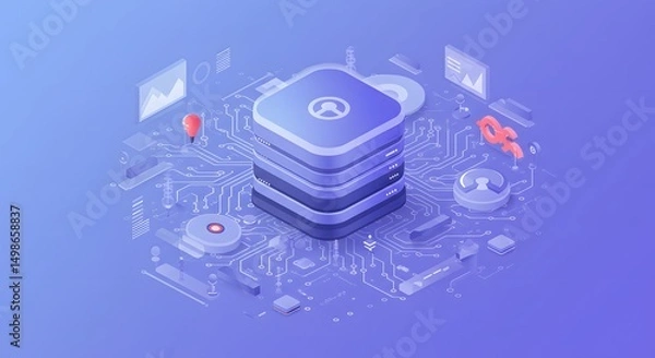 Obraz Isometric Data Server with Circuit Board
