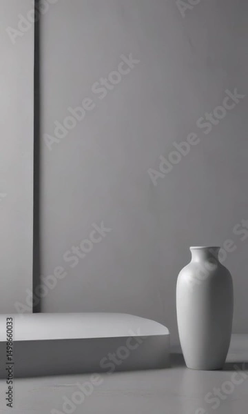 Fototapeta Elegant gray backdrop, soft light, subtle shadows for product display,  presentation,  texture
