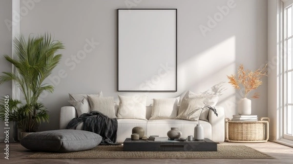 Fototapeta Modern Minimalist Living Room Interior Design Mockup