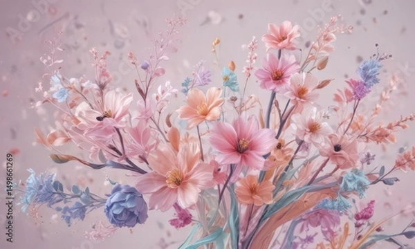 Fototapeta Abstract swirling pastel colors, vibrant spring blooms implied , abstract, green