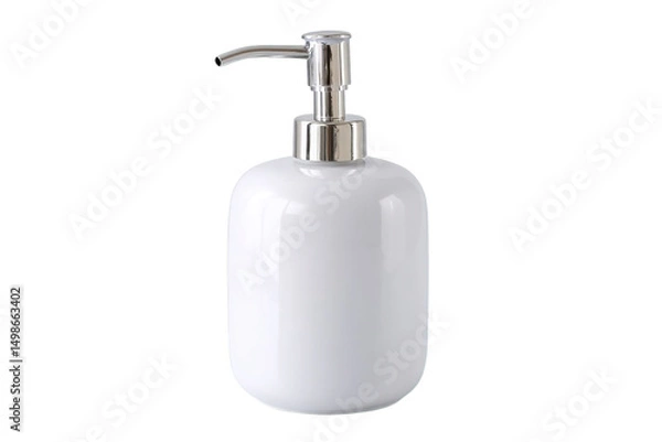 Obraz White ceramic soap dispenser with chrome pump for bathroom and kitchen sink on transparent background