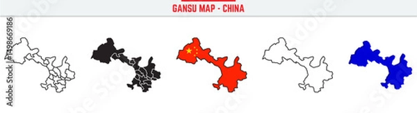 Fototapeta Gansu Province Map Outline with China Inset – 3D Gansu Map Outline and Filled Vector Design