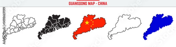 Obraz Guangdong Province Map Outline with China Inset – 3D Guangdong Map Outline and Filled Vector Design