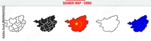 Obraz Guangxi Province Map Outline with China Inset – 3D Guangxi Map Outline and Filled Vector Design