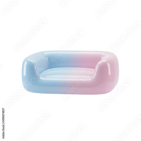 Fototapeta Floating pastel-colored inflatable sofa with blue and pink tones on a white background