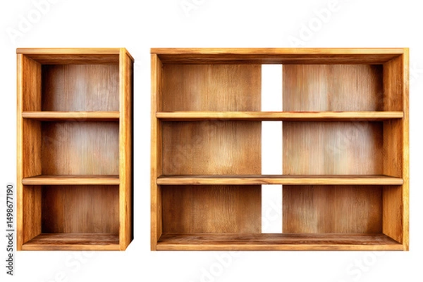 Fototapeta Two wooden bookshelves with empty shelves in various sizes, cut out