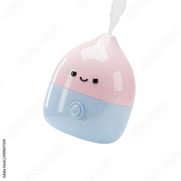 Fototapeta Cute USB Mini Humidifier with Smiling Face in Soft Pastel Colors for Desktop Use