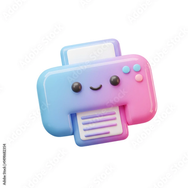 Fototapeta Cute pastel-colored portable printer with a smiling face and playful design