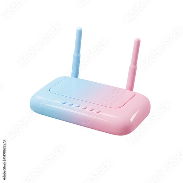 Fototapeta Wireless Wi-Fi Router with Dual Antennas in Soft Pastel Pink and Blue Colors Perfect for Home and Office Connectivity