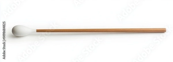 Fototapeta long wooden stick with a smooth white rounded tip lying horizontally on a white background