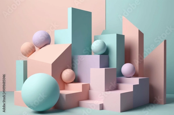 Obraz Pastel Geometric Composition with Spheres