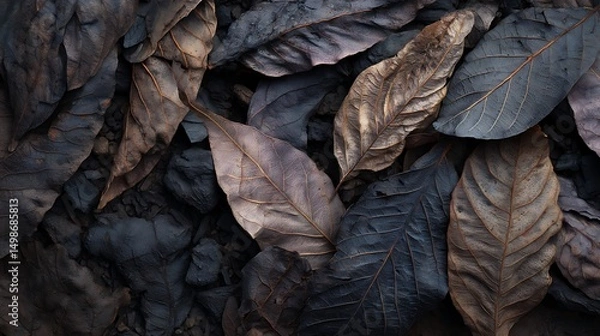 Obraz Burnt Leaves Texture with Charcoal : Suitable for Be Used as Background and Content in Any Project (Print, Graphic Design, Blog Posts, Social Media Posts or Website Related to Environment Theme)
