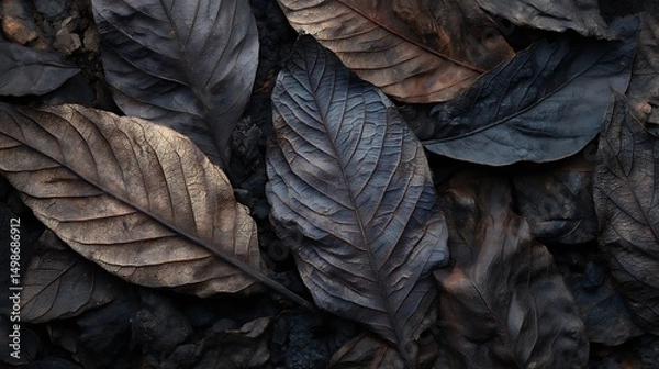 Obraz Burnt Leaves Texture with Charcoal : Suitable for Be Used as Background and Content in Any Project (Print, Graphic Design, Blog Posts, Social Media Posts or Website Related to Environment Theme)