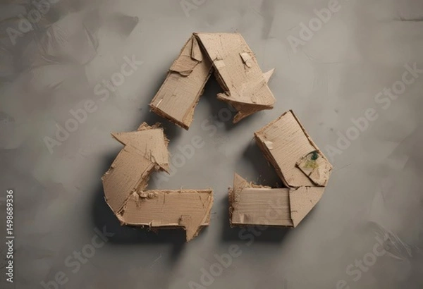 Fototapeta Recycled materials forming a three-arrow recycling symbol,  form,  environmental
