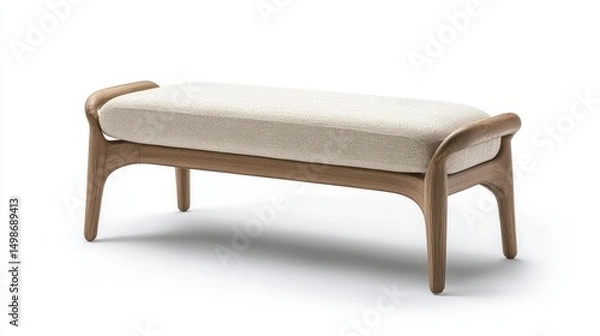Fototapeta Light beige upholstered bench with wooden frame