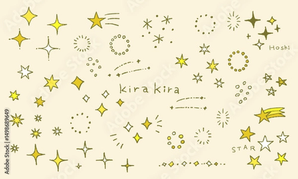 Obraz キラキラの手描きイラストセット