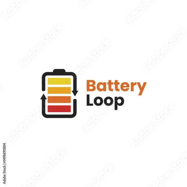Fototapeta Colorful battery charge logo with recycling arrows