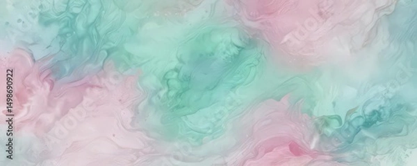 Fototapeta Soft pastel watercolor wash, abstract blend of pink, blue, and green , background, vignette