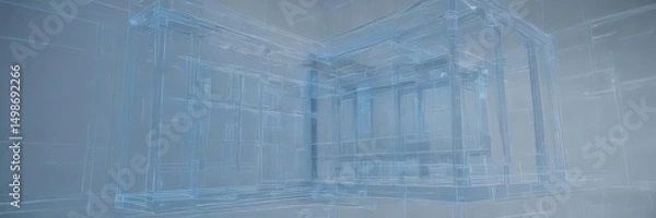 Fototapeta Architectural blueprint with a subtle blue photographic film effect, abstract composition,  drawing,  film,  architectural plan