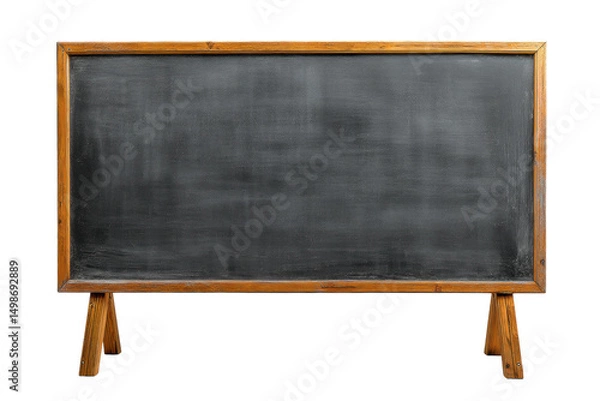 Fototapeta Empty chalkboard with wooden frame on black background, cut out
