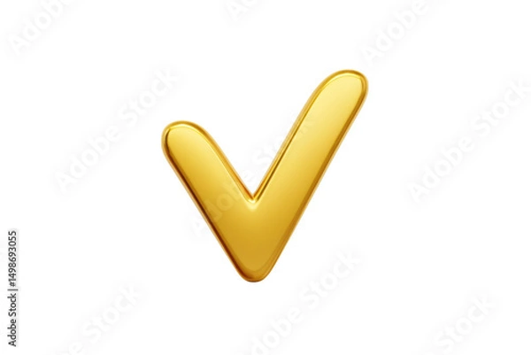 Fototapeta Shiny gold 3d check mark symbol on black background, cut out