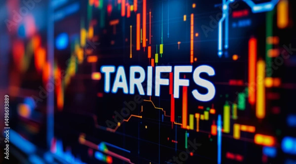 Fototapeta Trade war negotiation tension is depicted with tariffs and financial market data background