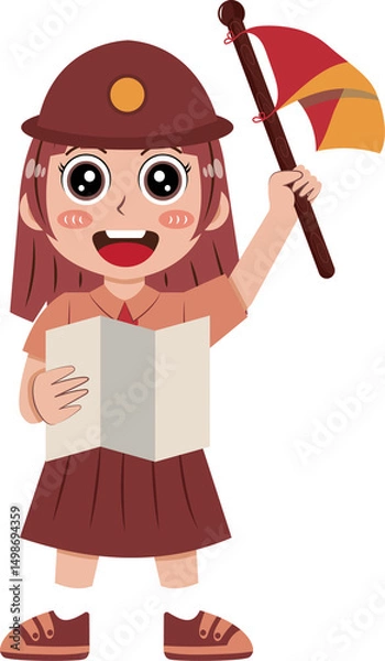Obraz Illustration of Girl Scout with Map and Flag