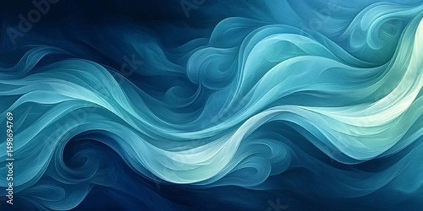 Fototapeta Abstract design of waves and curves forming a spiral in shades of blue and green, Generative AI