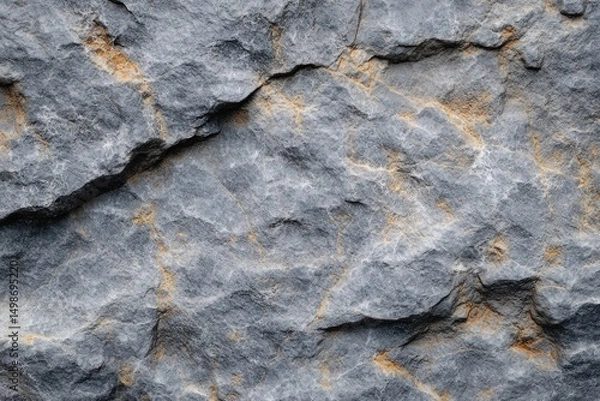 Fototapeta Close-up texture of rough gray rock surface with subtle orange and white mineral veins creating natural, rugged pattern