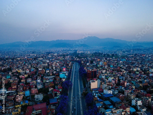 Obraz Drone view of Ringroad highway Kathmandu, Nepal.