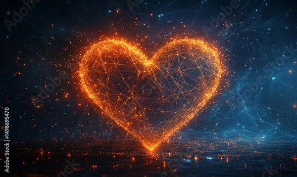 Obraz Conceptual design of a glowing heart symbol made of interconnected dots and lines, Generative AI