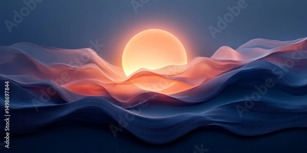 Fototapeta Minimalist digital art of a glowing circle surrounded by soft gradient waves, Generative AI
