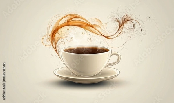 Fototapeta Vector design of a hot cup of coffee with steam forming artistic swirls above it, Generative AI