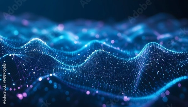 Fototapeta Abstract digital waves of glowing points and lines.