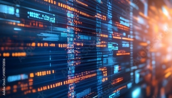 Fototapeta Digital code stream with vibrant colors.