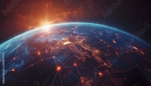 Fototapeta Global network connections displayed on a detailed view of the Earth.