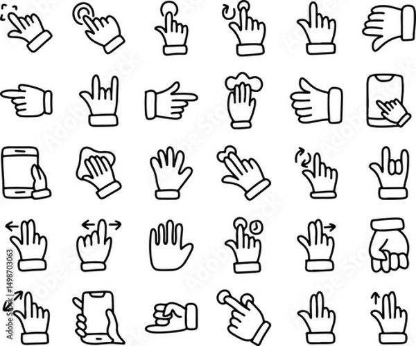Fototapeta Multitouch Icon. Touch Screen Gestures Related Hand Drawn Icons Set. Finger Touch Icon