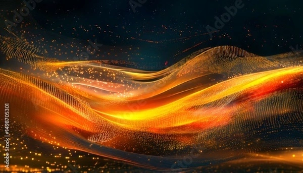 Fototapeta Abstract design with golden waves of light.