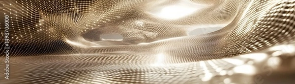 Fototapeta Abstract golden mesh tunnel design.