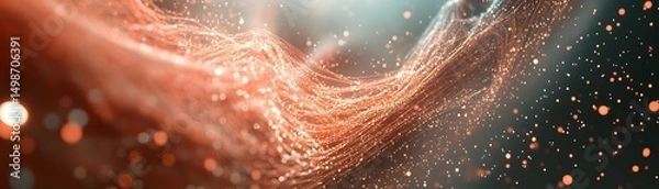 Fototapeta Abstract design featuring flowing, interconnected lines and particles.