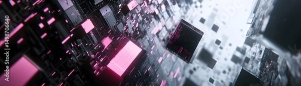 Fototapeta Abstract digital network of interconnected cubes.