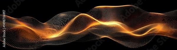 Fototapeta Abstract design of dynamic gold waves on black background.