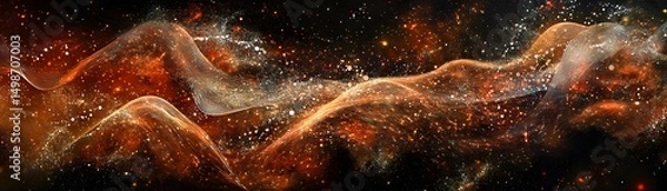 Fototapeta Abstract cosmic waves of orange and gold hues against a dark background.