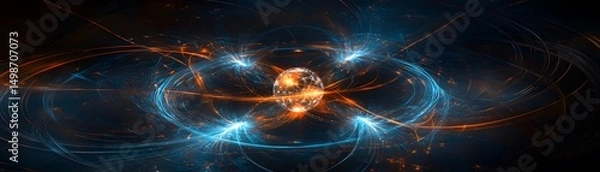 Fototapeta Abstract design with swirling lines of orange and blue.