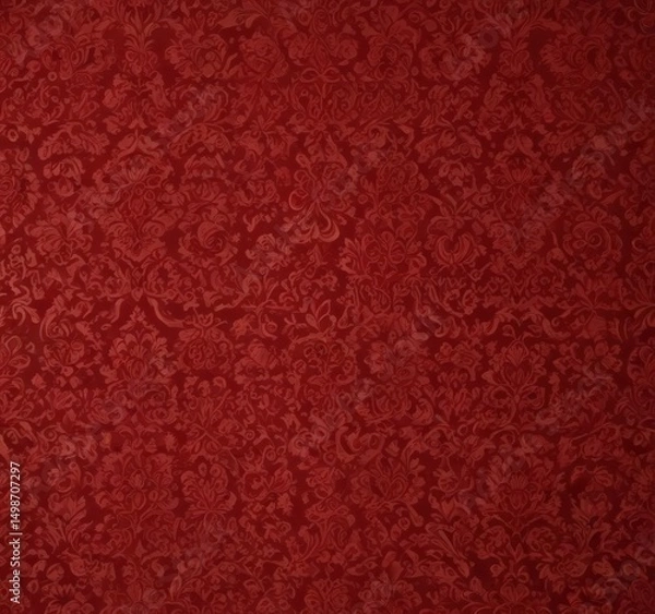 Fototapeta Deep red damask wallpaper, intricate ornate pattern , rich, surface, interior