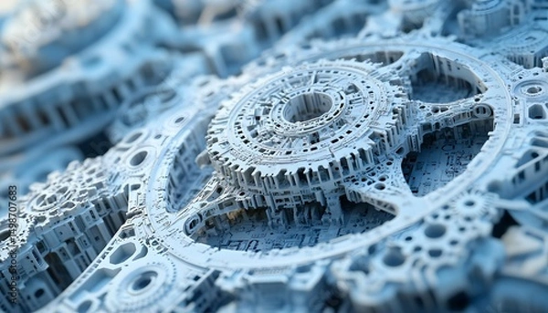 Fototapeta Intricate, detailed structure of a complex, futuristic city.