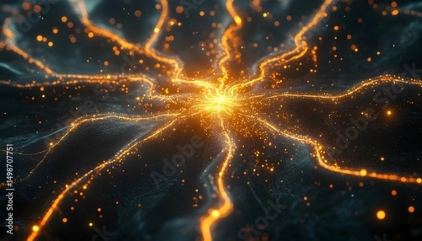 Fototapeta Abstract design with glowing lines and particles.