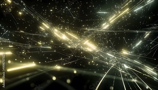 Fototapeta Dynamic network of glowing lines and particles.